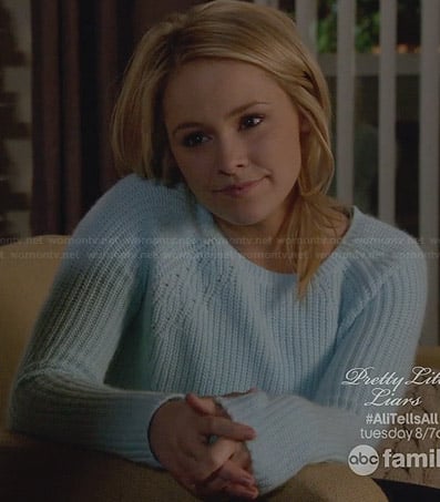 Nikki's sky blue sweater on Switched at Birth