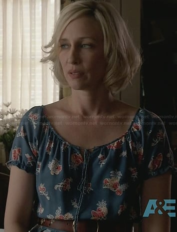 Norma's blue floral dress on Bates Motel