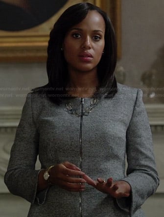 Olivia's grey zip front jacket on Scandal