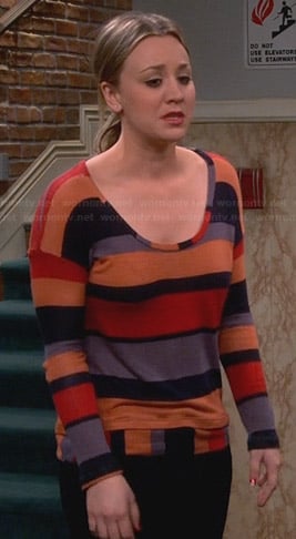 Penny's orange, red, and grey stripe top on The Big Bang Theory