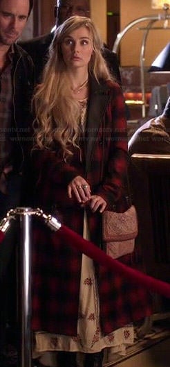 Scarlett's long red checked coat on Nashville