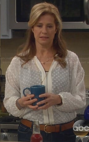 Vanessa's sheer white dotted blouse on Last Man Standing