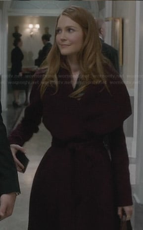 Abby's burgundy shawl collar coat on Scandal