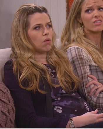 Andi's blue camo top and leather lapel blazer on Friends with Better Lives