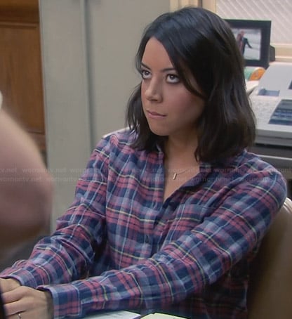 April's blue plaid shirt on Parks and Recreation