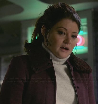 Belle's burgundy fur collar jacket on Once Upon a Time