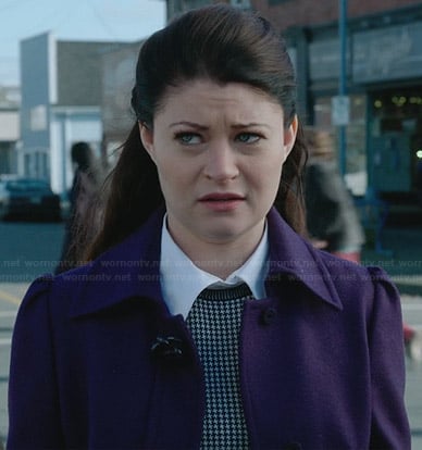 Belle's purple coat and houndstooth sweater on Once Upon a Time