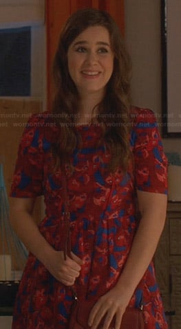 Betsey's blue and red printed dress on The Mindy Project