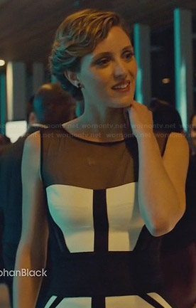 Delphine's black and white colorblock illusion dress on Orphan Black