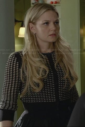 Emma's black and white perforated cardigan on Once Upon a Time