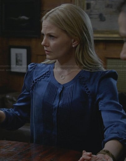 Emma's blue satin pintuck blouse on Once Upon a Time