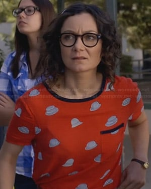 Irene's red hat print top on Bad Teacher