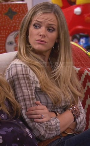 Jules's plaid shirt with lace shoulders on Friends with Better Lives