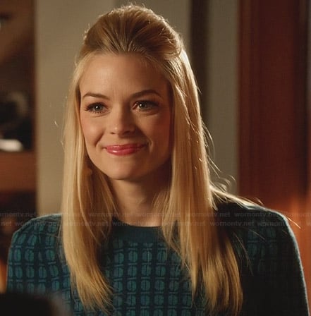 Lemon's teal blue patterned sweater with bug print back on Hart of Dixie