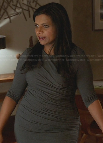 Mindy's dark green gathered dress on The Mindy Project