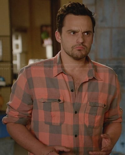 Nick's orange buffalo check shirt on New Girl