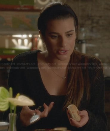 Rachel's black open knit sweater on Glee