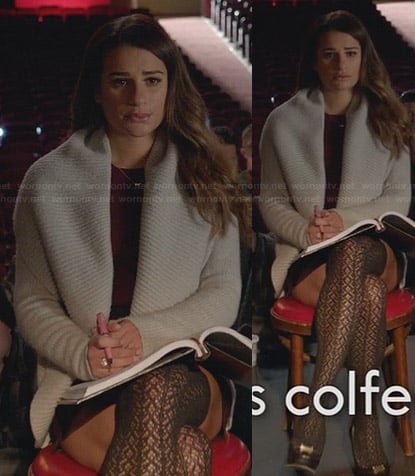 Rachel's grey shawl collar cardigan on Glee