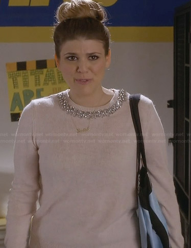 Sadie's pink embellished neck sweater on Awkward