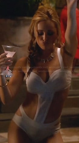 Taylor's white cutout swimsuit on Star-Crossed