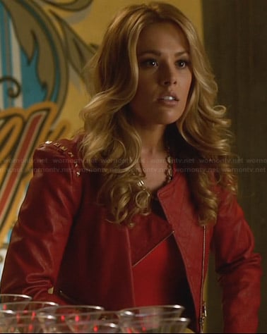 Taylor's red studded leather jacket on Star-Crossed