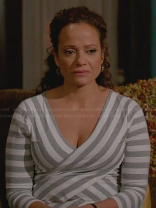 Zoila's grey multi-directional striped top on Devious Maids