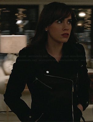 Charlotte's black leather panel moto coat on Revenge