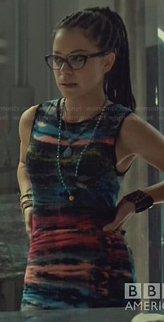 Cosima's multi colored tie dye dress on Orphan Black