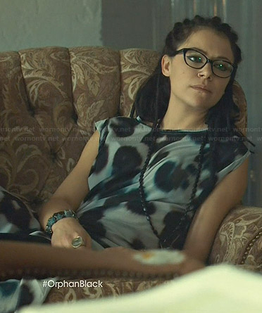Cosima's grey leopard spot dress on Orphan Black