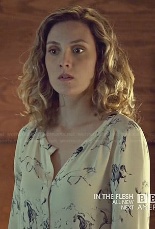 Delphine's horse print blouse on Orphan Black