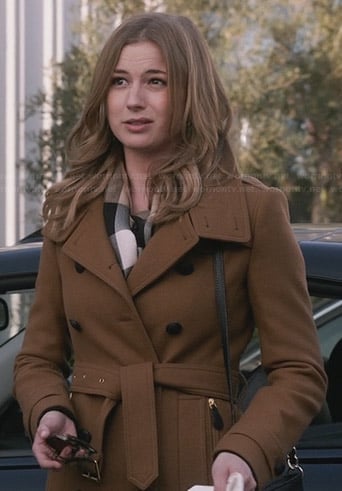 Emily's tan wool trench coat with zip pockets on Revenge