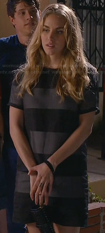 Eva's black and mesh striped dress on Awkward