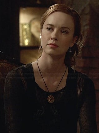 Genevieve's sheer black zig zag top on The Originals