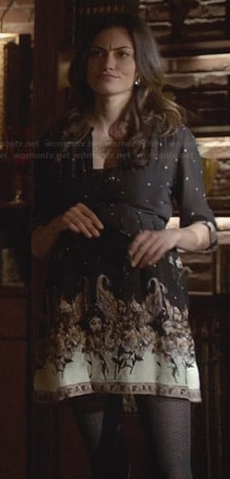 Hayley's black printed shirtdress on The Originals