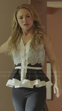 Juliette's black and white lace peplum top on Nashville