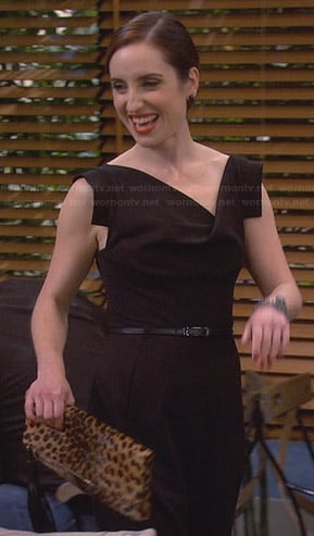 Kate's black jumpsuit and leopard print clutch on Friends with Better Lives