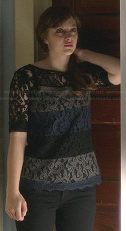 Layla's blue, grey, and black lace colorblock top on Nashville