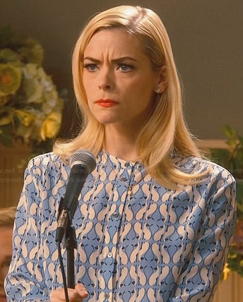 Lemon's blue cat print blouse on Hart of Dixie