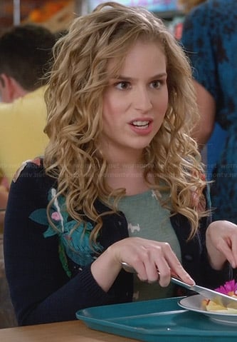 Lisa's navy floral applique cardigan on Suburgatory