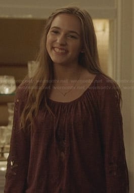 Maddie's burgundy cutout peasant top on Nashville