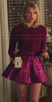 Magnolia's purple cardigan with embellished peter pan collar and metallic leopard print skirt on Hart of Dixie