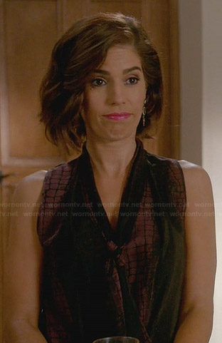 Marisol's purple croc printed neck tie blouse on Devious Maids