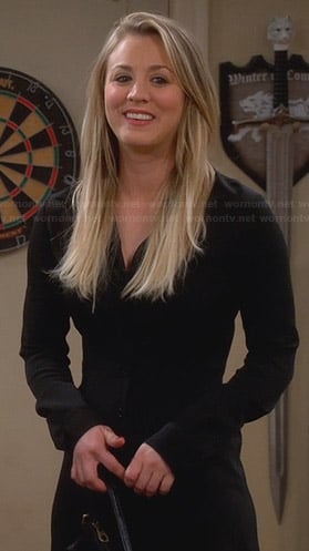 Penny's black long sleeve shirtdress on The Big Bang Theory