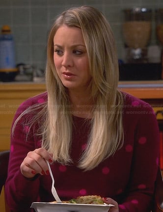 Penny's burgundy sweater with pink polka dots on The Big Bang Theory