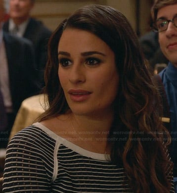 Rachel's navy and white striped sweater on Glee