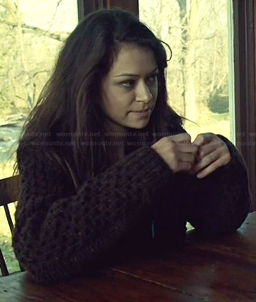 Sarah's brown cable knit cardigan on Orphan Black