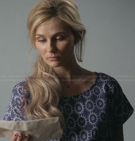 Scarlett's blue circular print dress on Nashville