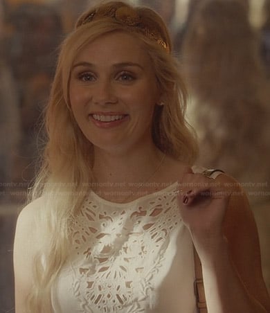 Scarlett's white laser cutout top on Nashville