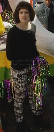 Sophia's black and white printed jeans on Star-Crossed
