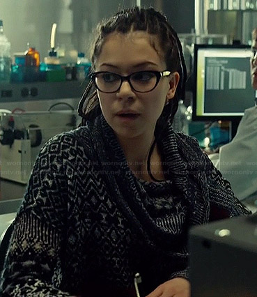 Cosima's mixed pattern cowl neck sweater on Orphan Black